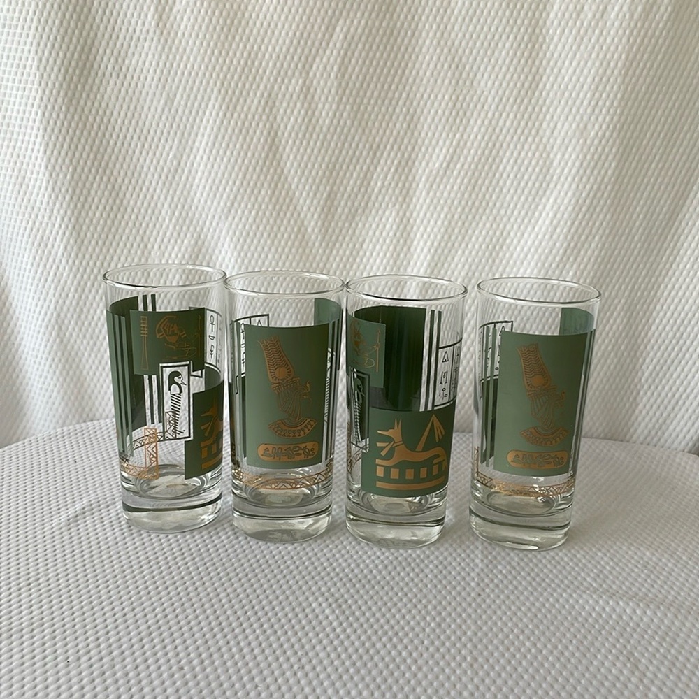 MCM Egyptian Hieroglyphs 16 oz Highball Glasses.  Set of four.